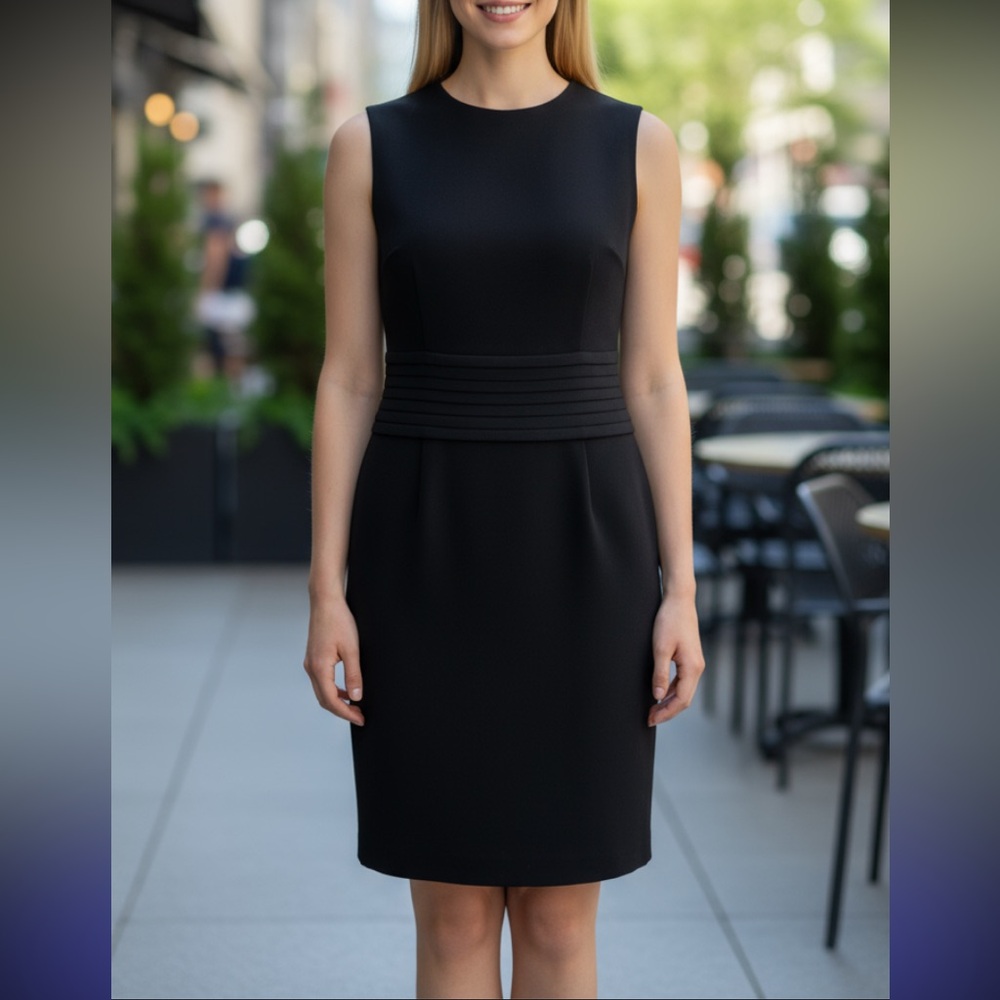 Les Copains Wool Crepe Lined Sheath Shift Dress L or 12 black